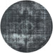 Round Mid-Century Modern Dark Gray Black Oriental Rug, urb1015