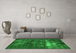 Machine Washable Oriental Green Industrial Area Rugs in a Living Room,, wshurb1015grn