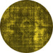 Round Machine Washable Oriental Yellow Industrial Rug, wshurb1015yw