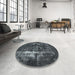 Round Machine Washable Industrial Modern Dark Gray Black Rug in a Office, wshurb1015