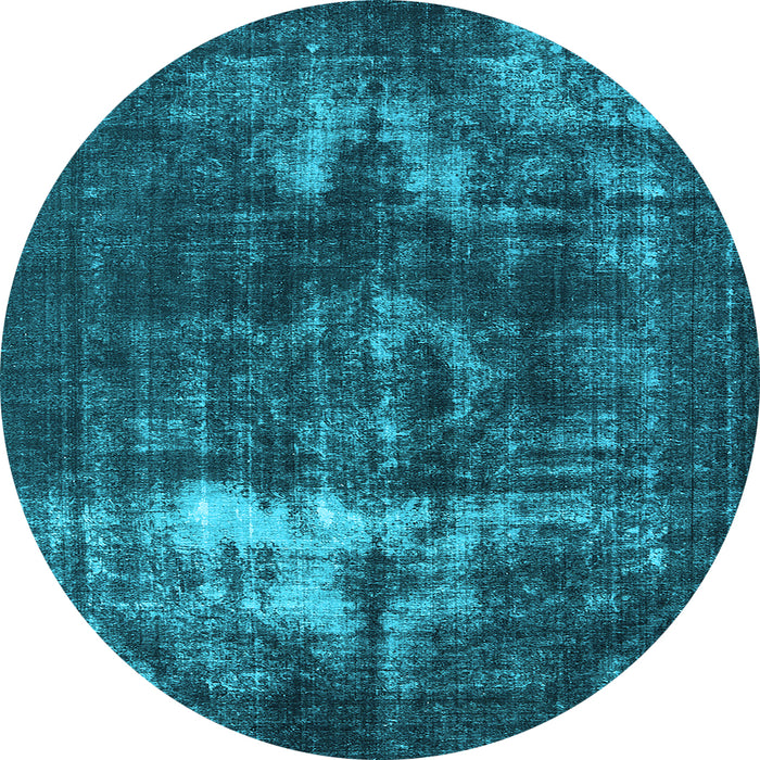 Round Machine Washable Oriental Light Blue Industrial Rug, wshurb1015lblu