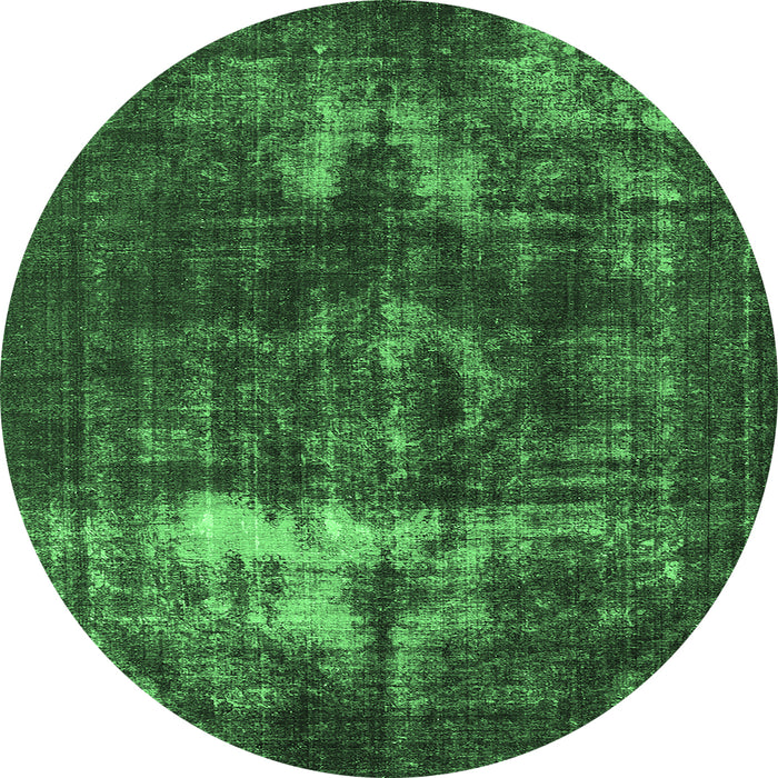 Round Machine Washable Oriental Emerald Green Industrial Area Rugs, wshurb1015emgrn