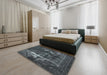 Mid-Century Modern Dark Gray Black Oriental Rug in a Bedroom, urb1015