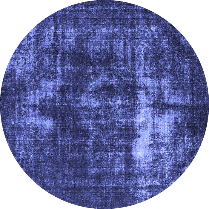 Round Machine Washable Oriental Blue Industrial Rug, wshurb1015blu