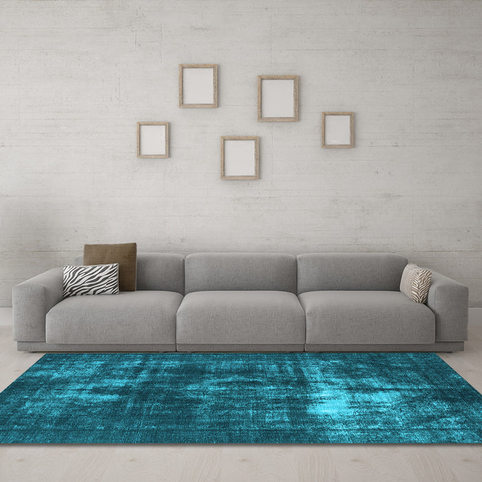 Machine Washable Oriental Light Blue Industrial Rug in a Living Room, wshurb1015lblu