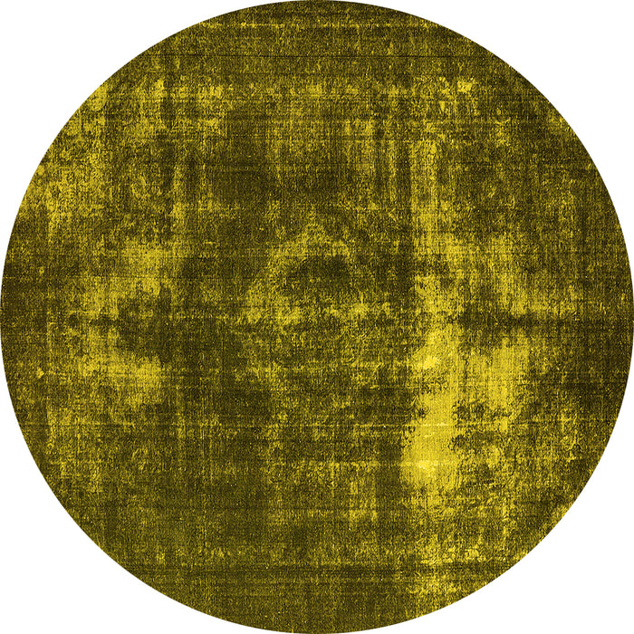 Round Oriental Yellow Industrial Rug, urb1015yw