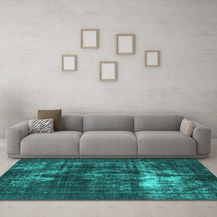 Machine Washable Oriental Turquoise Industrial Area Rugs in a Living Room,, wshurb1015turq