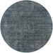 Round Machine Washable Industrial Modern Dark Blue Grey Blue Rug, wshurb1016