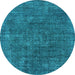 Round Machine Washable Oriental Light Blue Industrial Rug, wshurb1016lblu