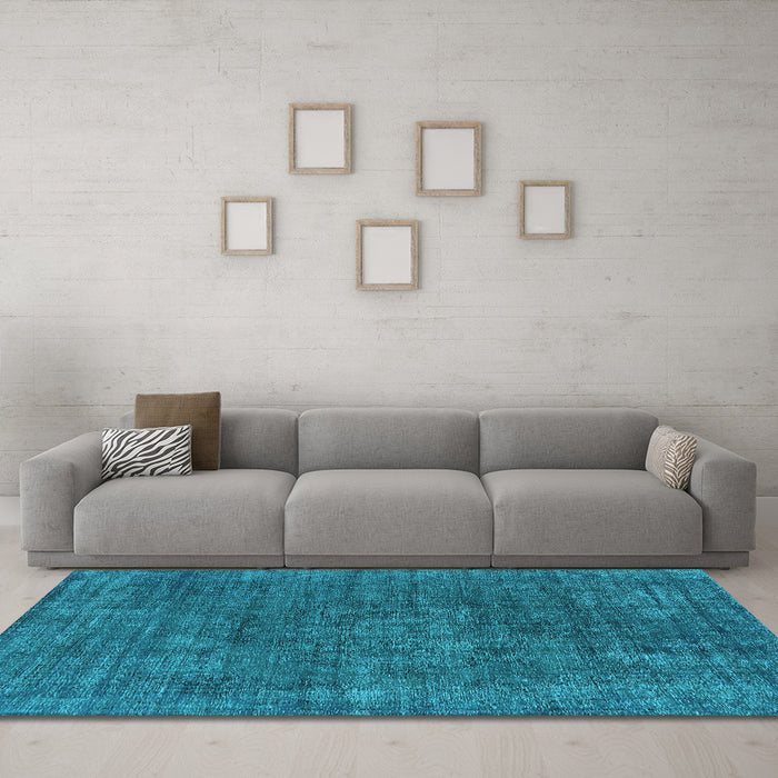 Machine Washable Oriental Light Blue Industrial Rug in a Living Room, wshurb1016lblu