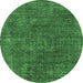 Round Machine Washable Oriental Emerald Green Industrial Area Rugs, wshurb1016emgrn