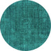 Round Machine Washable Oriental Turquoise Industrial Area Rugs, wshurb1016turq