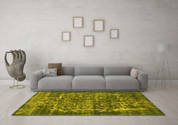 Machine Washable Oriental Yellow Industrial Rug in a Living Room, wshurb1017yw