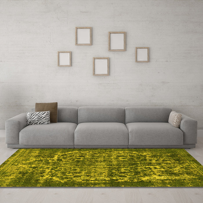 Machine Washable Oriental Yellow Industrial Rug in a Living Room, wshurb1017yw