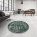 Round Mid-Century Modern Light Slate Gray Oriental Rug in a Office, urb1017