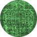 Round Machine Washable Oriental Emerald Green Industrial Area Rugs, wshurb1017emgrn