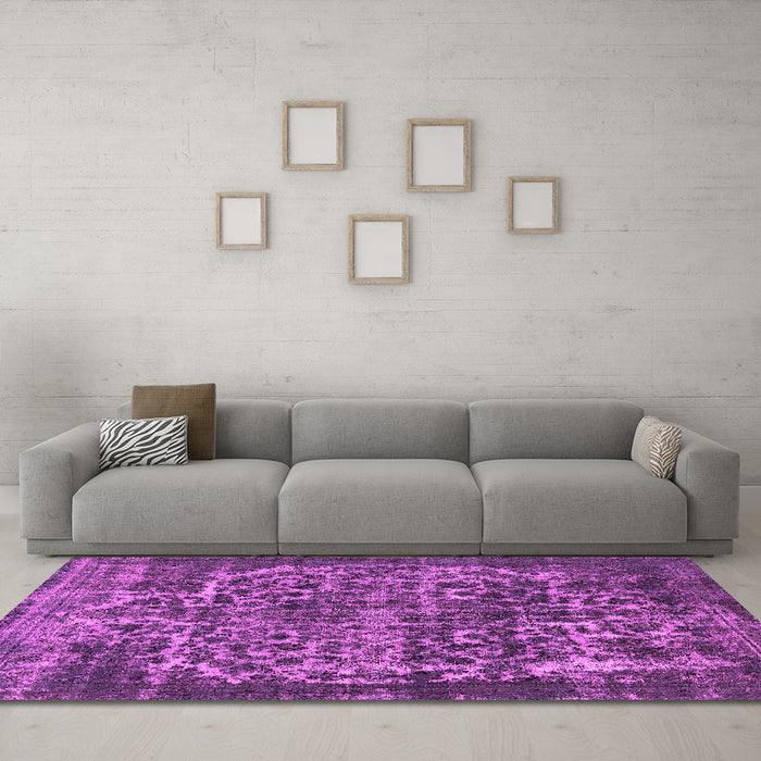 Machine Washable Oriental Pink Industrial Rug in a Living Room, wshurb1017pnk