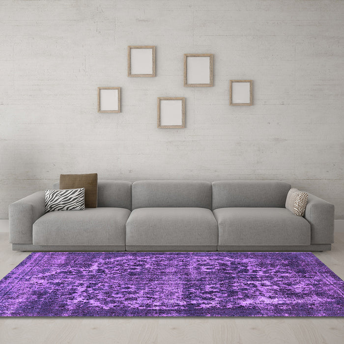 Machine Washable Oriental Purple Industrial Area Rugs in a Living Room, wshurb1017pur