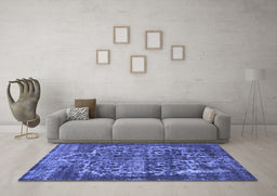Machine Washable Oriental Blue Industrial Rug in a Living Room, wshurb1017blu