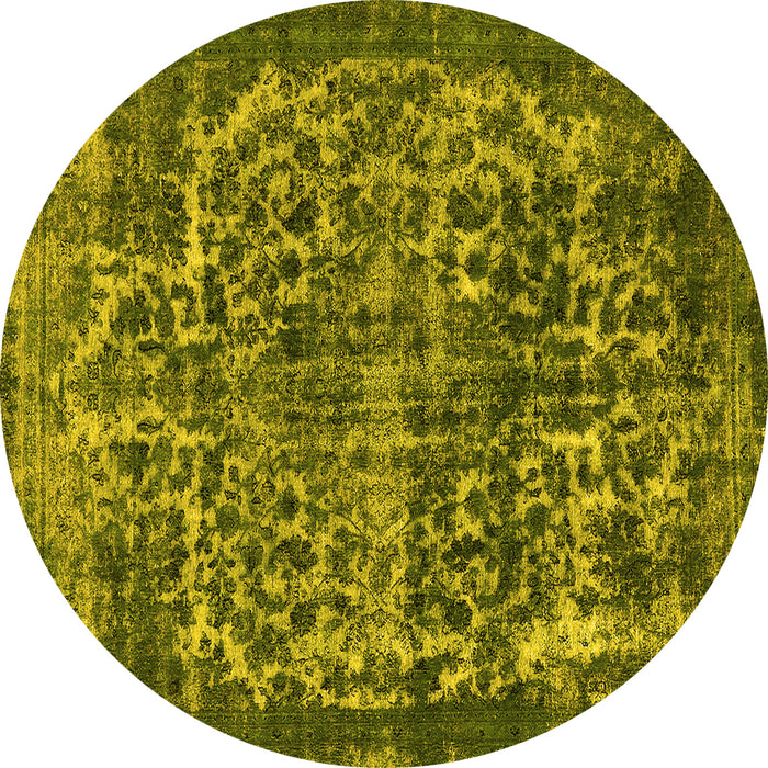 Round Machine Washable Oriental Yellow Industrial Rug, wshurb1017yw