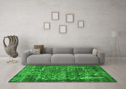 Machine Washable Oriental Green Industrial Area Rugs in a Living Room,, wshurb1017grn