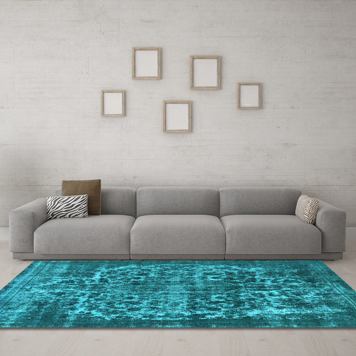 Machine Washable Oriental Light Blue Industrial Rug in a Living Room, wshurb1017lblu