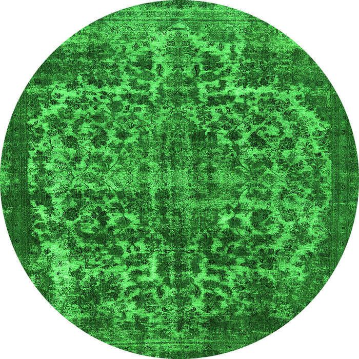 Round Machine Washable Oriental Green Industrial Area Rugs, wshurb1017grn