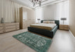 Mid-Century Modern Light Slate Gray Oriental Rug in a Bedroom, urb1017