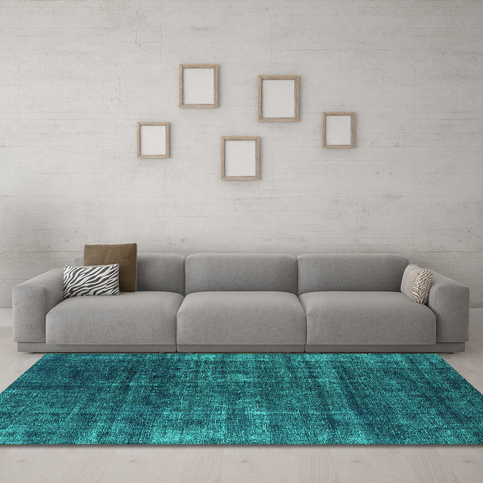 Machine Washable Oriental Turquoise Industrial Area Rugs in a Living Room,, wshurb1018turq