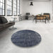 Round Mid-Century Modern Dark Slate Blue Oriental Rug in a Office, urb1018