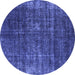 Round Machine Washable Oriental Blue Industrial Rug, wshurb1018blu