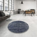 Round Machine Washable Industrial Modern Dark Slate Blue Rug in a Office, wshurb1018