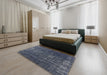 Mid-Century Modern Dark Slate Blue Oriental Rug in a Bedroom, urb1018