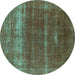 Round Oriental Turquoise Industrial Rug, urb1019turq