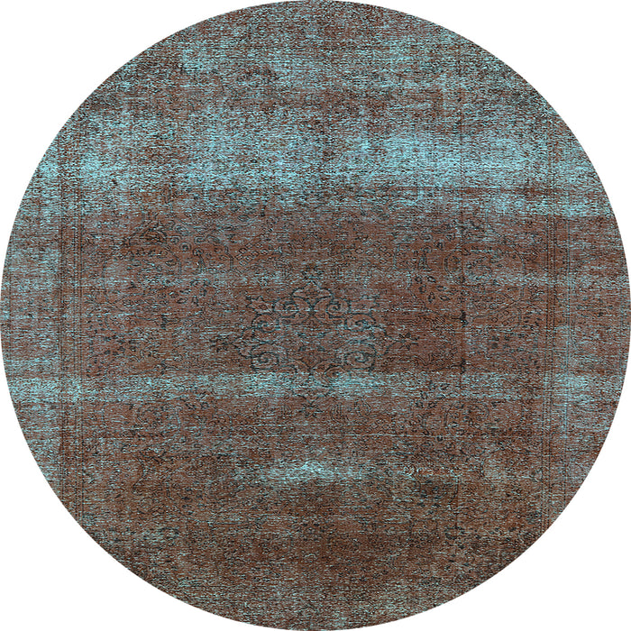 Round Machine Washable Oriental Light Blue Industrial Rug, wshurb1019lblu