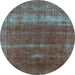 Round Machine Washable Oriental Light Blue Industrial Rug, wshurb1019lblu