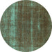 Round Machine Washable Oriental Turquoise Industrial Area Rugs, wshurb1019turq