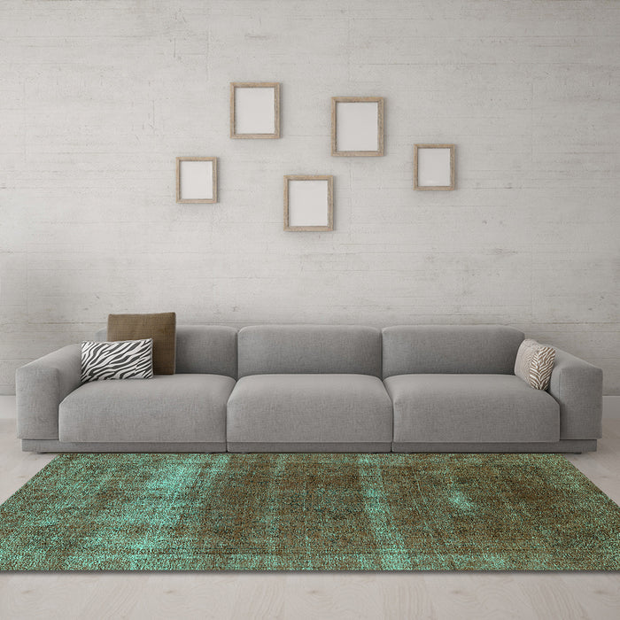 Machine Washable Oriental Turquoise Industrial Area Rugs in a Living Room,, wshurb1019turq