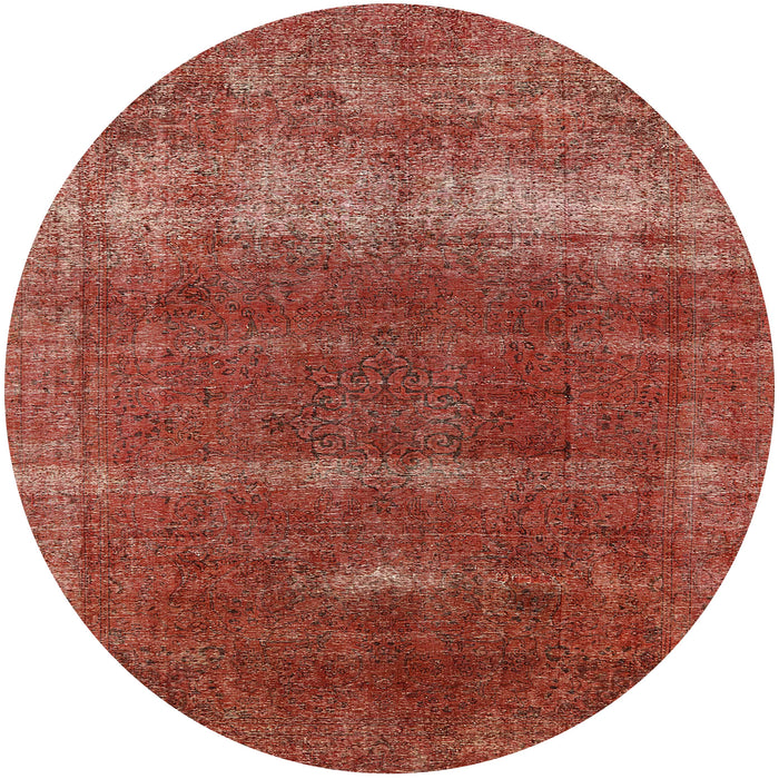 Round Machine Washable Industrial Modern Orange Rug, wshurb1019