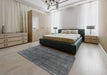 Mid-Century Modern Gray Oriental Rug in a Bedroom, urb1020