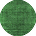 Round Machine Washable Oriental Emerald Green Industrial Area Rugs, wshurb1020emgrn