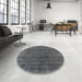 Round Mid-Century Modern Gray Oriental Rug in a Office, urb1020