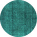 Round Machine Washable Oriental Turquoise Industrial Area Rugs, wshurb1020turq