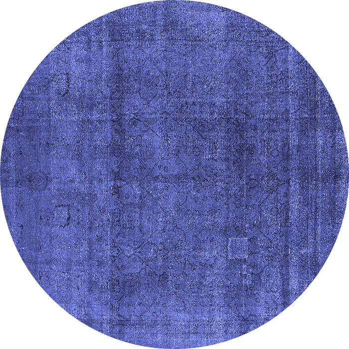 Round Machine Washable Oriental Blue Industrial Rug, wshurb1020blu