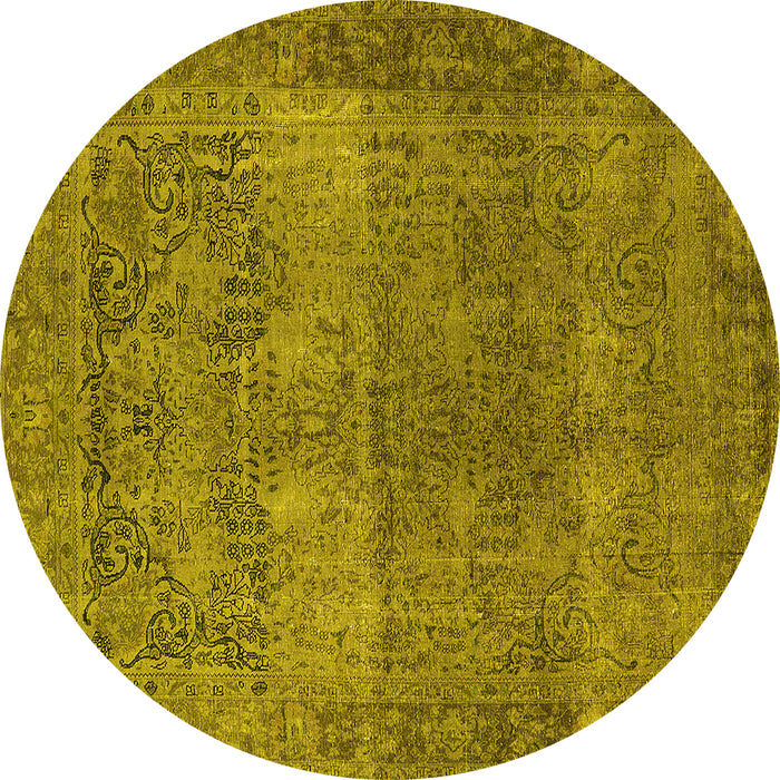 Round Machine Washable Oriental Yellow Traditional Rug, wshurb1021yw