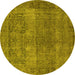Round Oriental Yellow Traditional Rug, urb1021yw