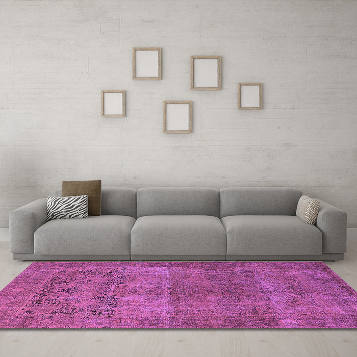 Machine Washable Oriental Purple Traditional Area Rugs in a Living Room, wshurb1021pur