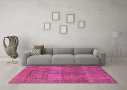 Machine Washable Oriental Pink Traditional Rug in a Living Room, wshurb1021pnk