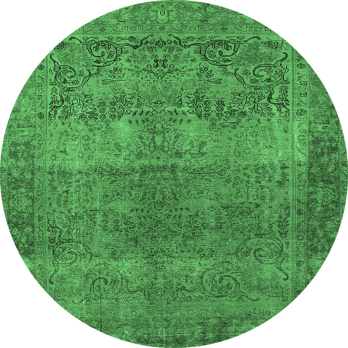 Round Machine Washable Oriental Emerald Green Traditional Area Rugs, wshurb1021emgrn