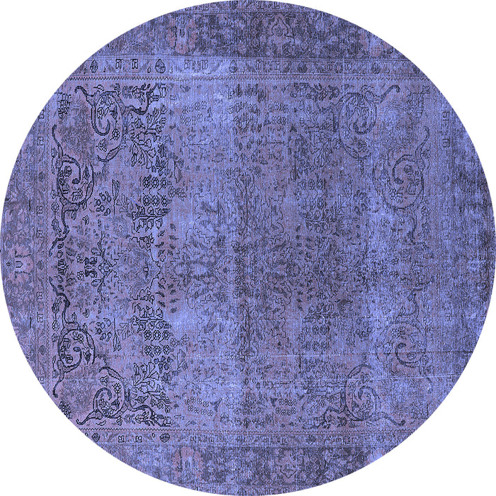 Round Machine Washable Oriental Blue Traditional Rug, wshurb1021blu